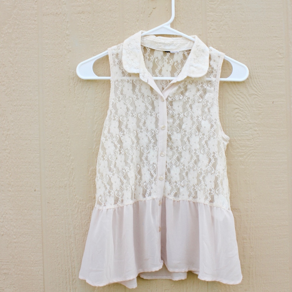 Cream Lace chiffon button down